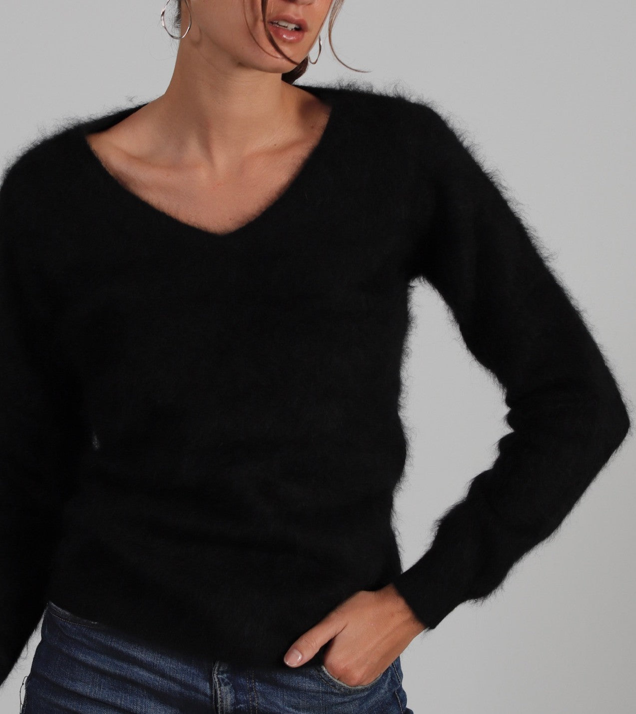Pull col V cachemire brossé