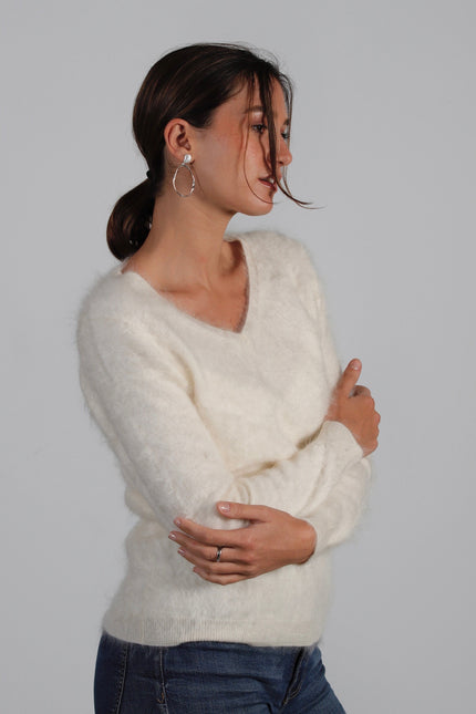 Pull col V cachemire brossé