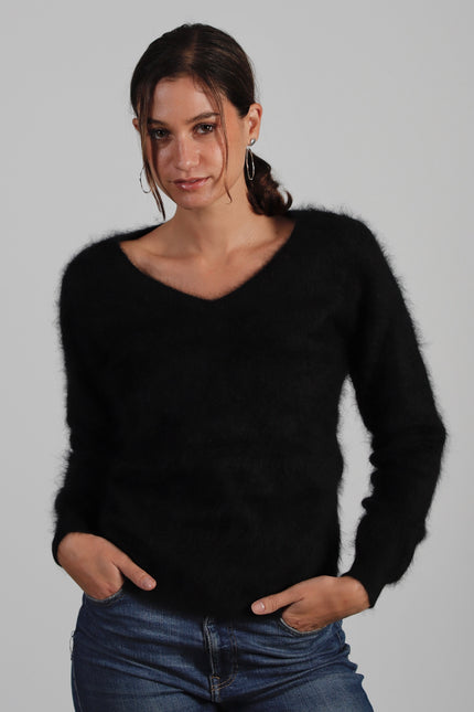 Pull col V cachemire brossé